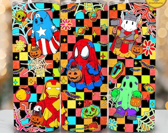 Retro Ghost Halloween 20oz Tumbler Wrap PNG, Superhero Spooky Season Skinny Tumbler Design, Magical Halloween Sublimation, Digital Download