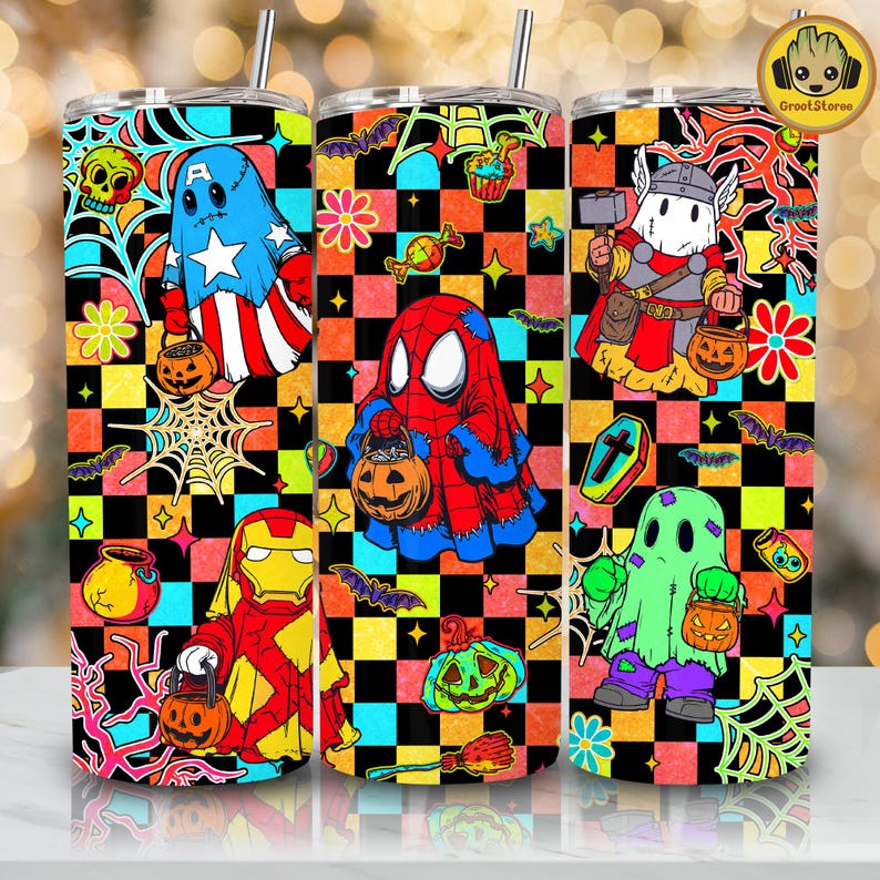 Retro Ghost Halloween 20oz Tumbler Wrap PNG, Superhero Spooky Season ...