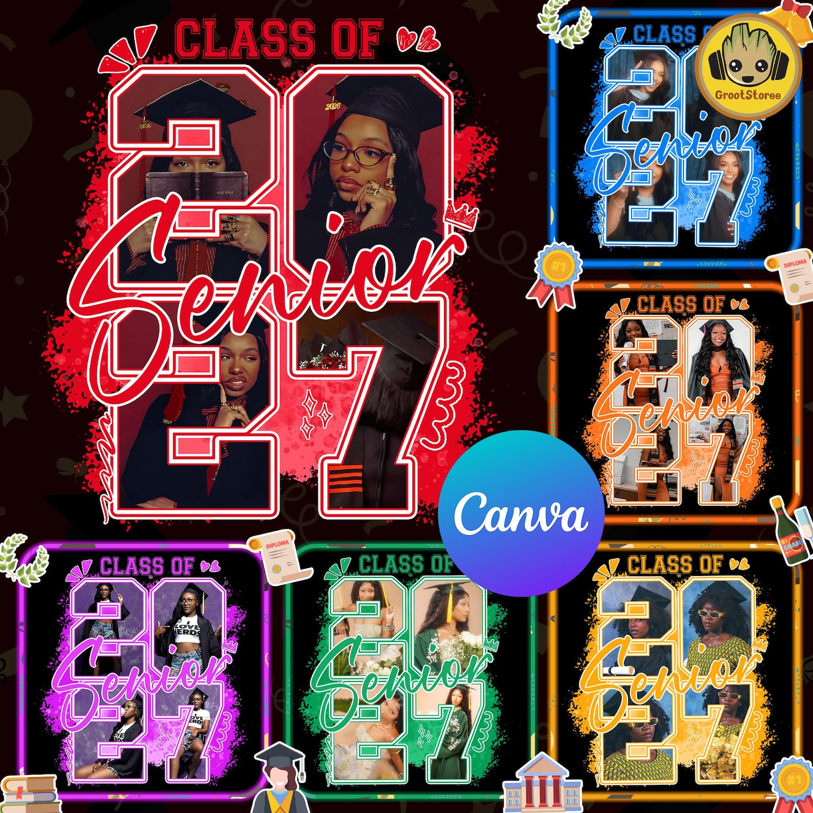 Class of 2027 Canva Template, Senior 2027 Photo Collage Editable ...