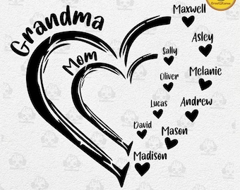 CUSTOM Grandma/Mom Kid Name Png, Personalized Kid Name Gift For Grandma Png, Christmas Custom Png, Digital Design Download