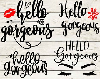 hello gorgeous svg png clipart, hello gorgeous sign, hello gorgeous, eyelashes svg, beautiful svg, makeup bag svg, cricut, cut, decal dxf