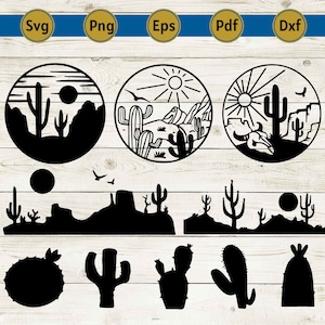 desert landscape svg, desert svg, desert scene svg, succulent svg, arizona svg, cactus svg, western svg, cow skull svg, cricut, cut file.