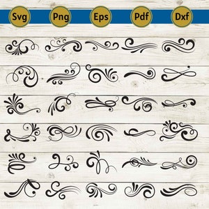 filigrane svg, svg tourbillon, tourbillons svg, svg s&#39;épanouir, svg de défilement, svg élément doodle, ornements svg, svg de séparation, cricut, coupe, silhouette, dxf.
