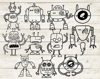 robot svg, robot clipart, robot shirt, robot digital file, robot outline, robot cricut, robot art, robot cut file, robot silhouette, digital