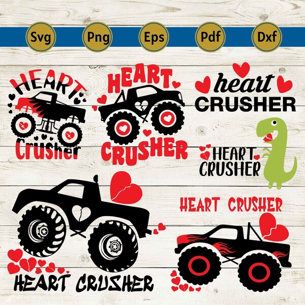 Heart crusher svg, Heart Breaker Svg, Boys Valentines Svg, monster truck svg, heart svg, love svg, heart breaker, cricut, cut , silhouette.