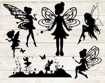 fee svg, fee silhouet svg, fee png, fee vlindervleugel, Feeënbundel Svg, fee met bloem, Cricut, snijbestand, silhouet, dxf