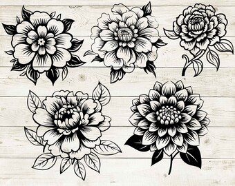 菊 svg、菊 png、野の花 svg、牡丹 svg、誕生花 svg、花 svg、花柄 svg、クリカット カット シルエット dxf png。