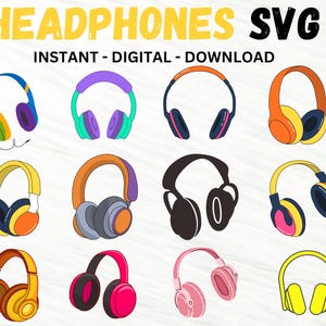 Headphone SVG, Headphones png Clipart, Headset Svg, DJ Svg,  Music Svg, Headphones Cricut, Musician svg, Headset Vector, earphones Cut File.