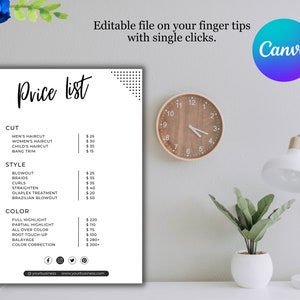 hair price list template, Hair price list, hair flyer, price list, price list for small business, price list template, editable, printable.