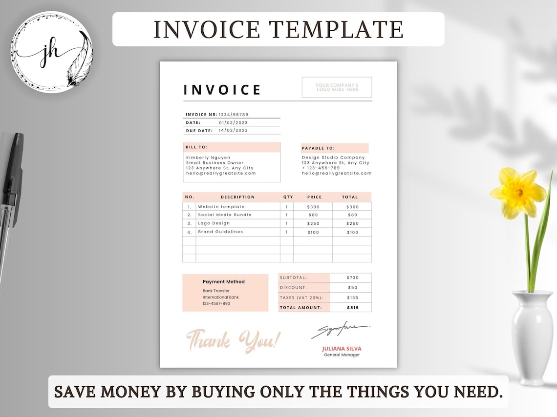 Invoice Template Editable Pink, Order Form Template, Printable Invoice ...
