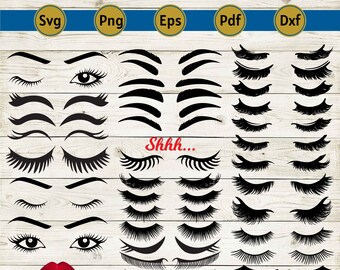 Lashes svg, eyelashes svg, makeup svg, winking eye svg, eyebrows svg, eyelash svg, lips svg, lash tech svg, eyelash png, Silhouette, cricut.