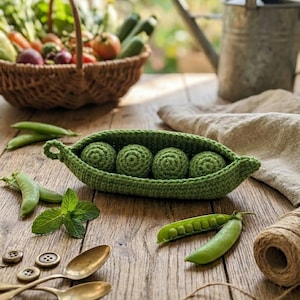 Erbsenschote häkeln PDF, Amigurumi Gemüsemuster, Erbse Häkelspielzeug, anfängerfreundlich, digitaler Download.