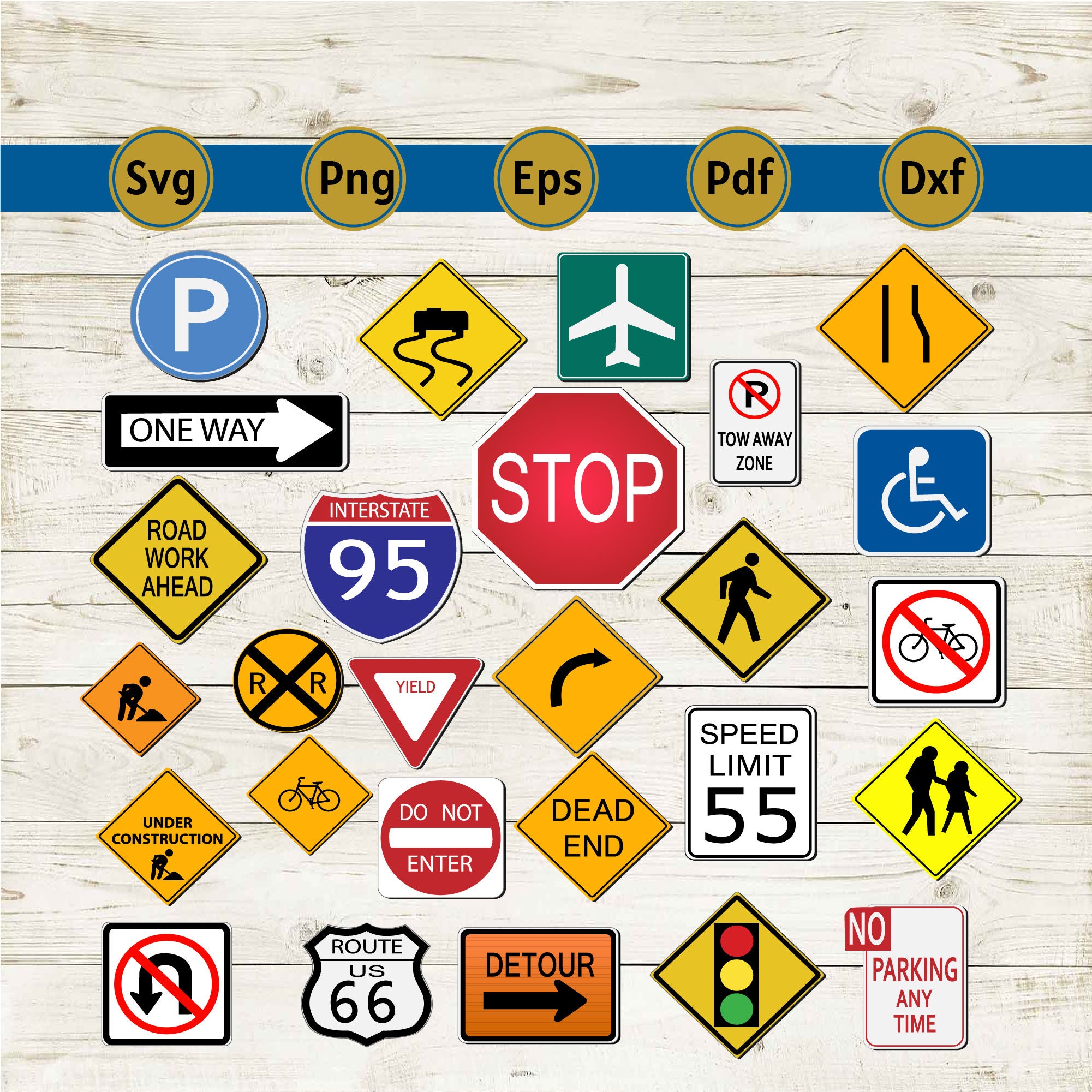 Street Sign SVG Bundle: Road, Construction, Stop Signs (digital ...