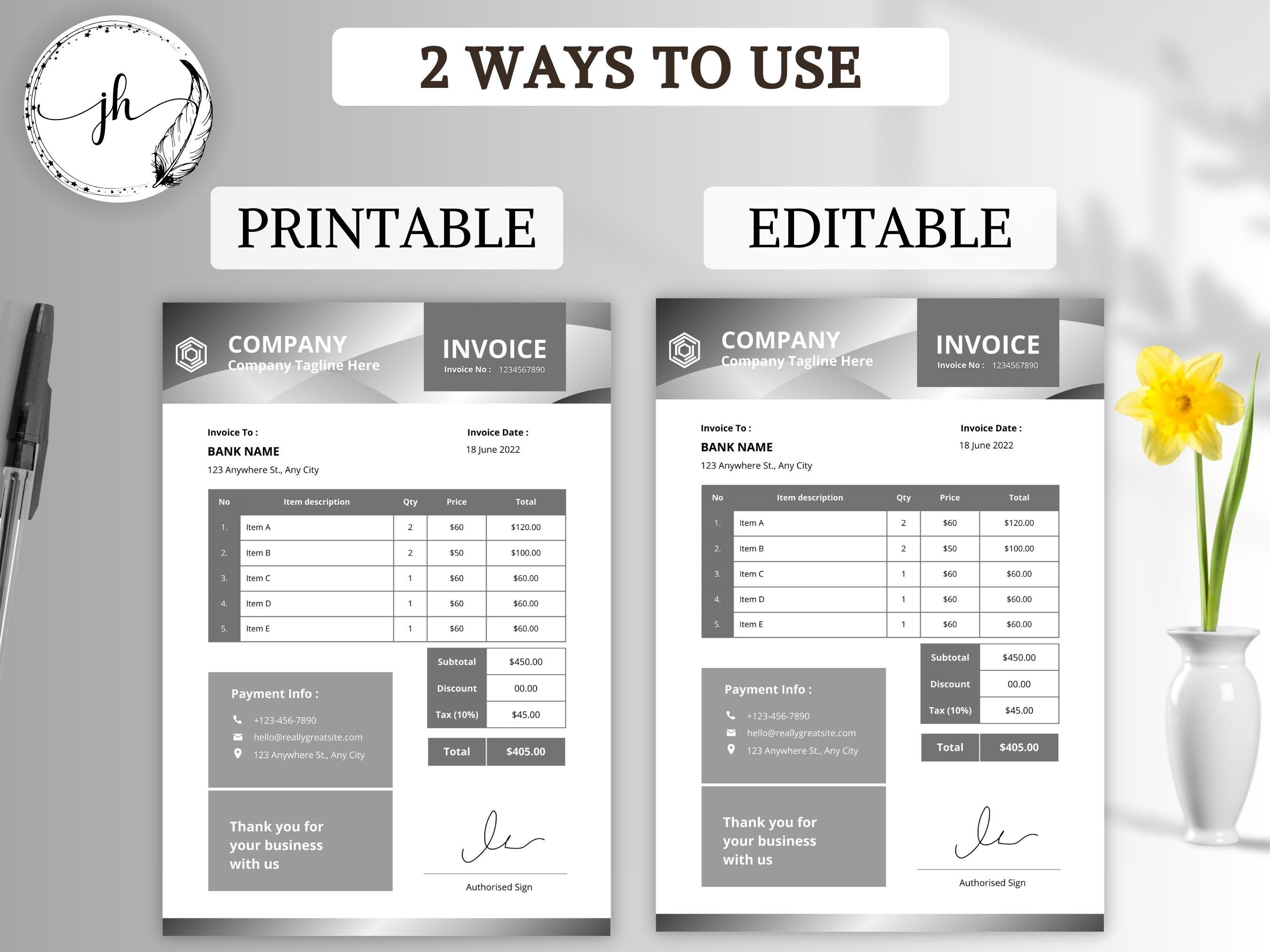 Invoice Template Order Form Template Printable Invoice - Etsy