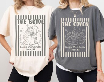 Custom Cat Halloween Bachelorette Comfort Colors T-shirt, Personalized Spooky Bridal Shower Tee Shirt, Witchy Bride Bridesmaid Matching Gift