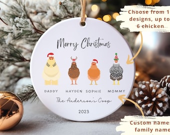 Custom Family Christmas Chicken Ornament 2023,Personalized Family Christmas Ornament,Chicken Coop Ornament,Family Name Christmas Gift