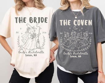Custom Cat Halloween Bachelorette Comfort Colors T-shirt, Personalized Spooky Bridal Shower Tee Shirt, Witchy Bride Bridesmaid Matching Gift