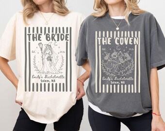 Custom Halloween Bachelorette Comfort Colors Tshirt, Personalized Spooky Bridal Party Tee Shirt, Witchy Bride Bridesmaids Matching Gift