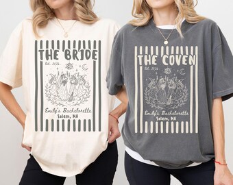 Custom Halloween Bachelorette Comfort Colors Tshirt, Personalized Spooky Bridal Party Tee Shirt, Witchy Bride Bridesmaids Matching Gift