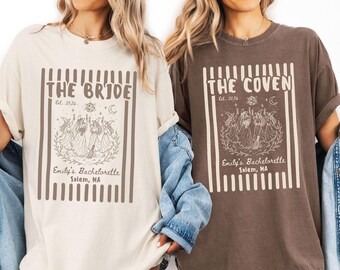 Custom Halloween Bachelorette Comfort Colors T-shirt, Personalized Spooky Bridal Shower Tee Shirt, Witchy Bride Bridesmaids Matching Gift
