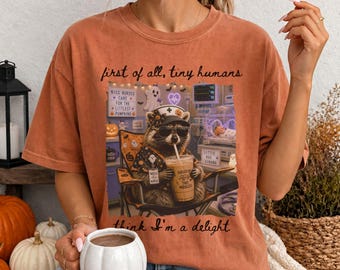 Halloween NICU Nurse Racoon Comfort Colors Tshirt, Spooky Neonatal Intensive Care Unit RN Tee Shirt, Feral Fall Nursing Appreciation Gift
