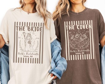 Custom Halloween Bachelorette Comfort Colors T-shirt, Personalized Spooky Bridal Shower Tee Shirt, Witchy Bride Bridesmaids Matching Gift