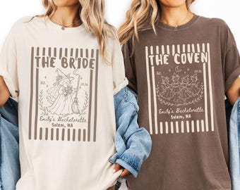 Custom Cat Halloween Bachelorette Comfort Colors Tshirt, Personalized Spooky Bridal Party Tee Shirt, Witchy Bride Bridesmaid Matching Gift