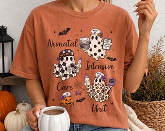 Halloween NICU Nurse Ghosts Comfort Colors Tshirt, Spooky Neonatal Intensive Care Unit RN Tee Shirt, Autumn Nursing Appreciation Gift