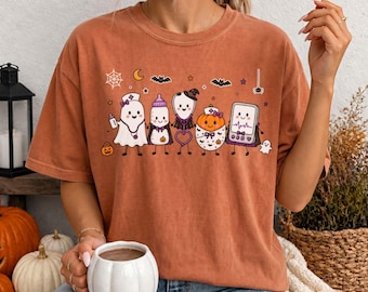 Halloween NICU Nurse Characters Comfort Colors Tshirt, Spooky Neonatal Intensive Care Unit RN Tee Shirt, Autumn Nursing Appreciation Gift