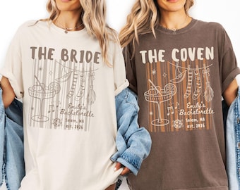 Custom Halloween Bachelorette Comfort Colors T-shirt, Personalized Spooky Bridal Shower Tee Shirt, Witchy Bride Bridesmaids Matching Gift