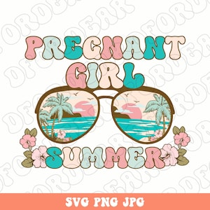 Chica embarazada en verano PNG JPG SVG/Anuncio de embarazo en la playa Descargas digitales/Diseño de camiseta para mamá primeriza/Revelación de embarazo para mamá primeriza