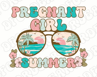 Pregnant Girl Summer PNG JPG SVG|Beach Pregnancy Announcement Digital Downloads|First Time Mom T-shirt Design|Pregnancy Reveal New Mom