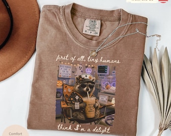 Halloween NICU Nurse Racoon Comfort Colors T-shirt, Spooky Neonatal Intensive Care Unit RN Tee Shirt, Funny Fall Nursing Appreciation Gift