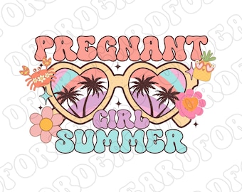 Pregnant Girl Summer PNG JPG SVG|Beach Pregnancy Announcement Digital Downloads|First Time Mom T-shirt Design|Pregnancy Reveal New Mom