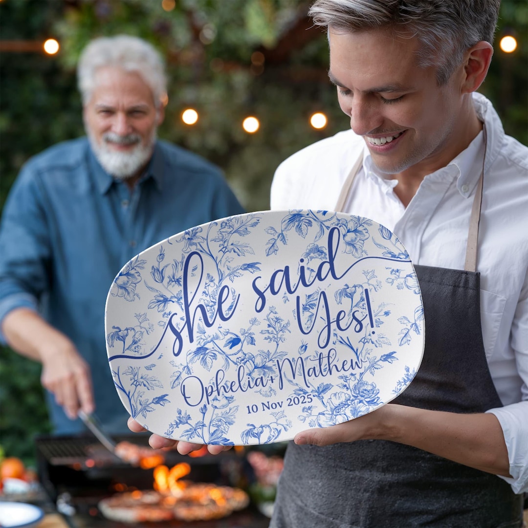 Custom Engagement She Said Yes Toile Platter, Personalized Newly ...
