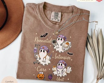 Halloween NICU Nurse Ghosts Comfort Colors T-shirt, Spooky Neonatal Intensive Care Unit RN Tee Shirt, Fall Nursing Appreciation Gift