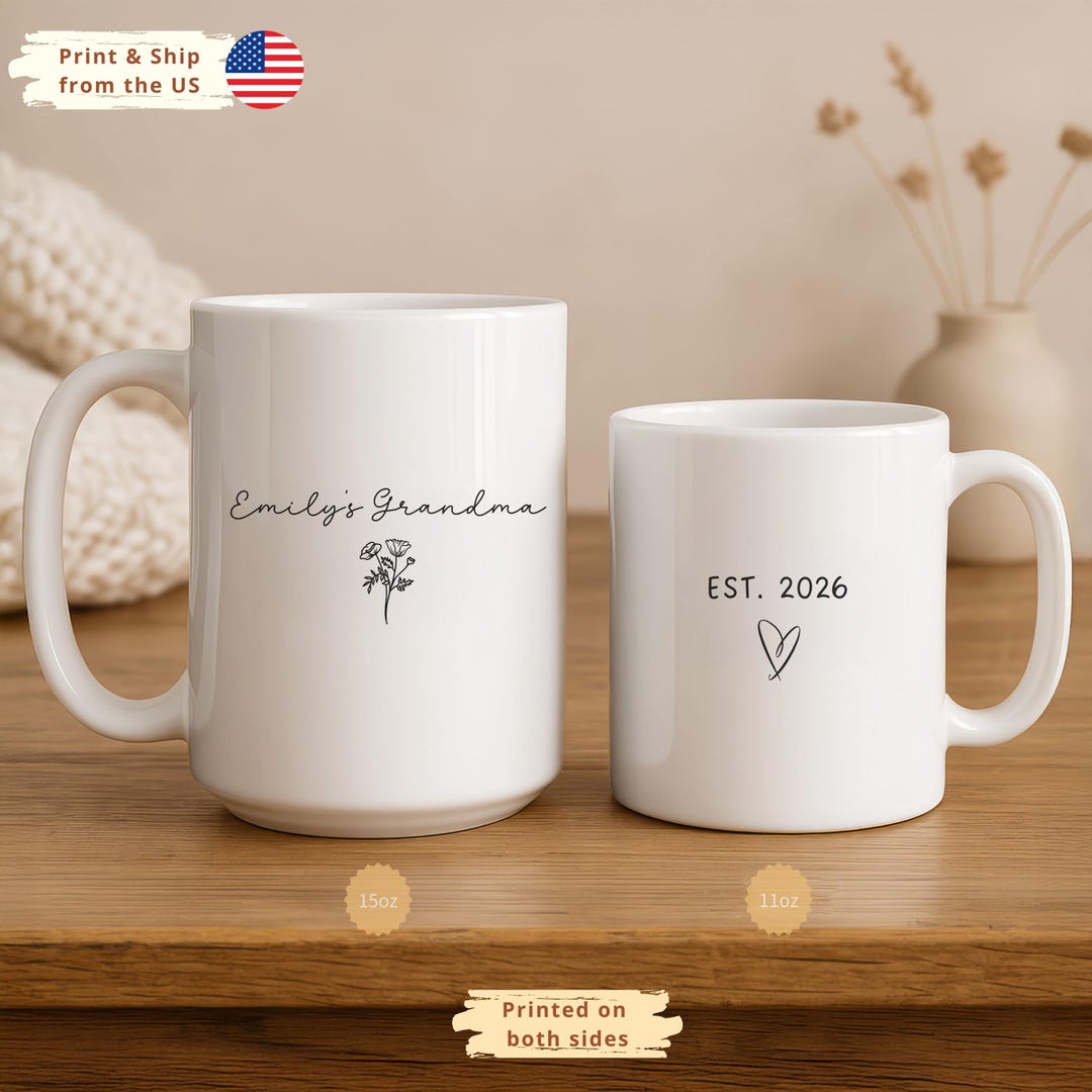 Custom Grandma Grandchild Birth Flower With Names Ceramic Mug ...