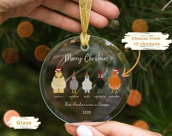 Custom Family First Christmas Chicken Ornament 2024|Personalized Acrylic or Glass Keepsake|Chicken Coop Present for Baby's 1st Xmas Gift