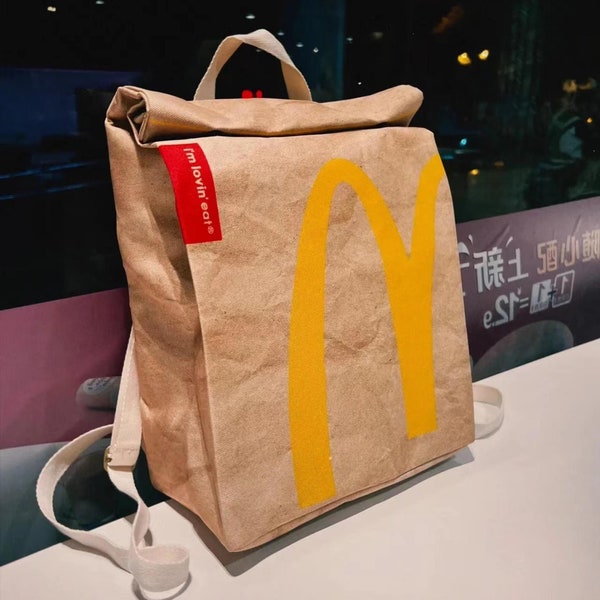 Arches dorées, sac à bandoulière McDonalds, polyester recyclé, design original, packs de parodie, sac en cuir de vache imitation