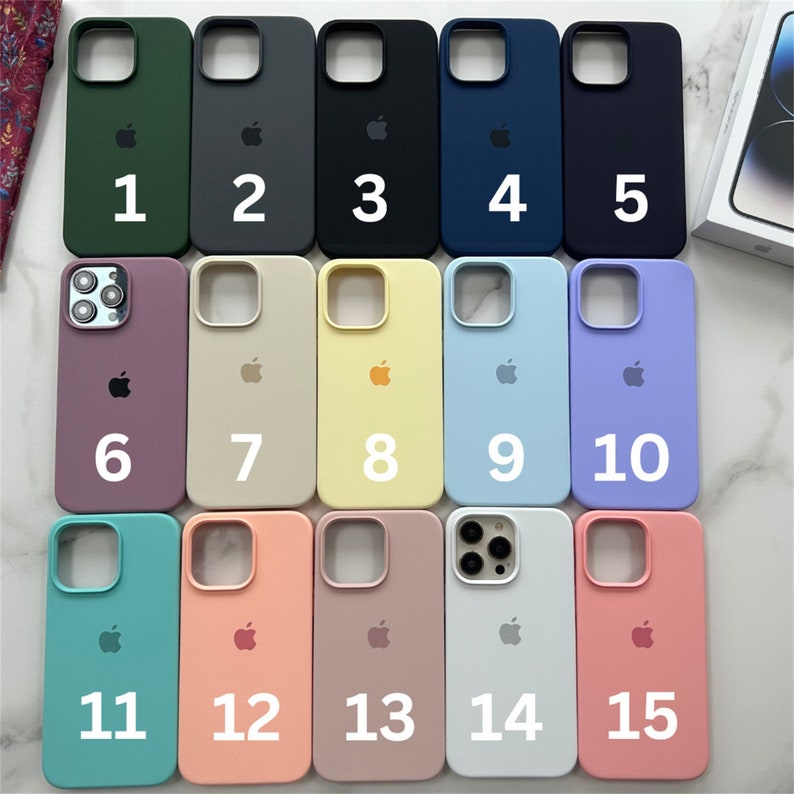 25 Funda para iPhone de color sólido Funda colorida para iPhone con logotipo Carcasa suave para Apple15 14 13 12 11 X Pro Max Color pastel imagen 2