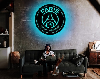 Paris Saint German FC LED Logo Home Decor oder Wandbehang Kunst für Wohnzimmer und Spielzimmer mit Adapter und Led Fernbedienung