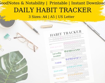 Daily Habit Tracker Printable,Habit Tracker Goodnotes & Notability,Canva, Digital Habit Tracker Template,A4/A5/Letter,Instant Download