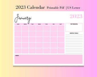 Calendario 2023, Calendario simple minimalista PDF imprimible, Imprimible, Calendario simple minimalista, 11 x 8,5 pulgadas, Páginas horizontales