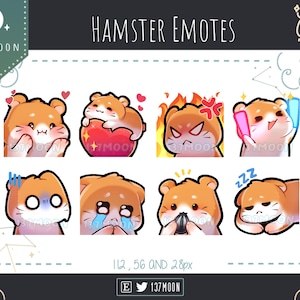 Lindos emoticones de hámster para Twitch, YouTube, Discord, Kawaii, Stream, hámster naranja y blanco