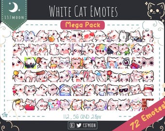 Cat Emotes MEGA BUNDLE for Twitch | Youtube | Discord | Kawaii | Stream | White Cat Emote 72 Pack