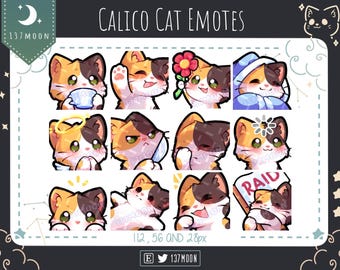 Cute Cat Emotes for Twitch | Youtube | Discord | Kawaii | Stream | Calico Cat Emote 12 Bundle #2