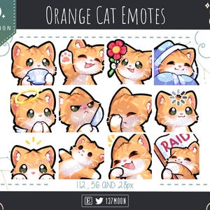Cute Cat Emotes for Twitch | Youtube | Discord | Kawaii | Stream | Orange Cat Emote 12 Bundle #2