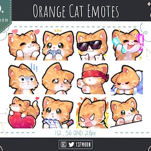 Cute Cat Emotes for Twitch | Youtube | Discord | Kawaii | Stream | Orange Cat Emote 12 Bundle #1