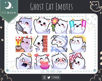 Cute Cat Ghost Emotes for Twitch | Youtube | Discord | Kawaii | Stream | Spooky Cat Ghost Emote 12 Bundle | Halloween Stream Assets