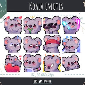 Cute Koala Emotes for Twitch | Youtube | Discord | Kawaii | Stream | Gray Koala Emote 12 Bundle